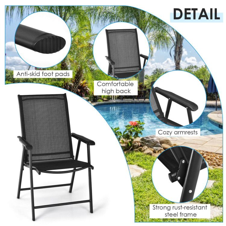 Set of 2 Outdoor Patio Folding Chair with Ergonomic Armrests-BlackCostway Gallery View 10 of 12
